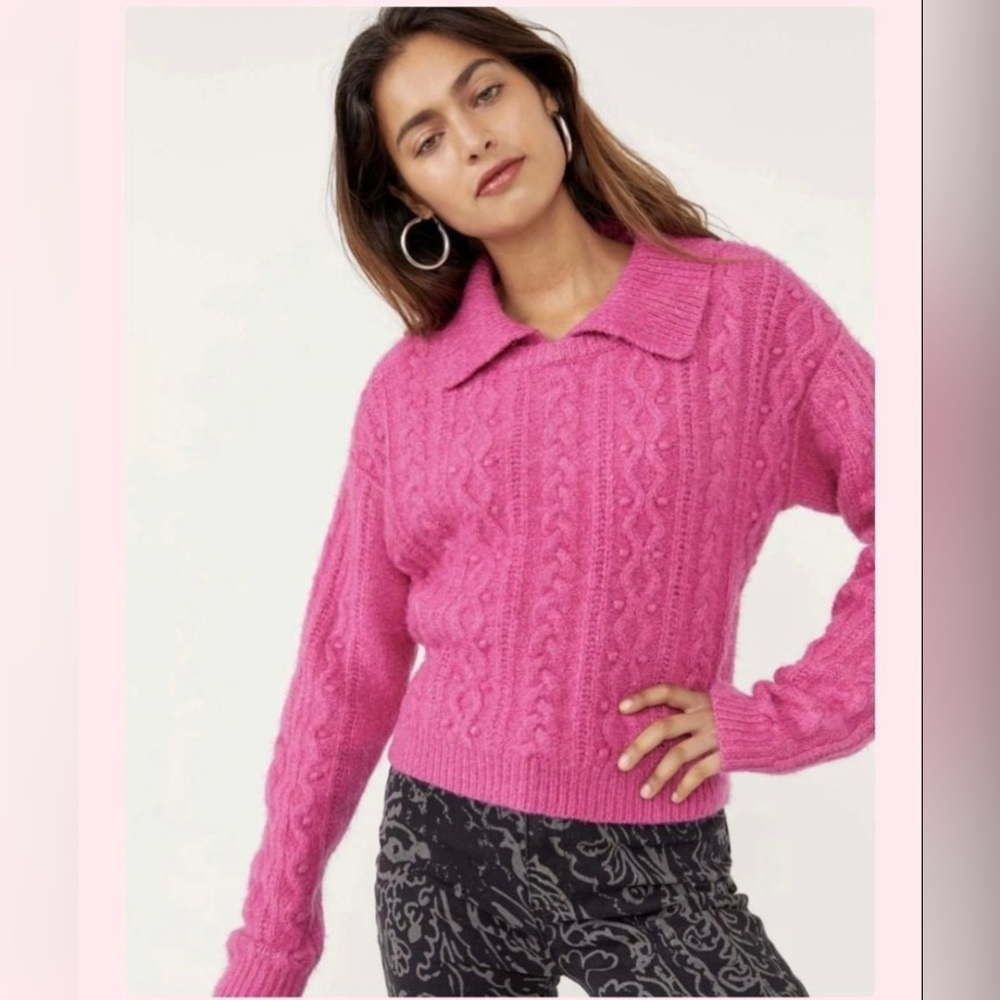 Free People Every Cloud Pullover Sweater Fuschia Fizz small